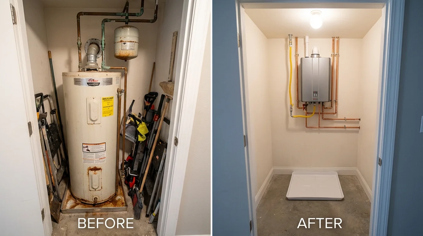 Tank water heater versus wall-mounted tankless unit comparison for Susquehanna, PA homeowners