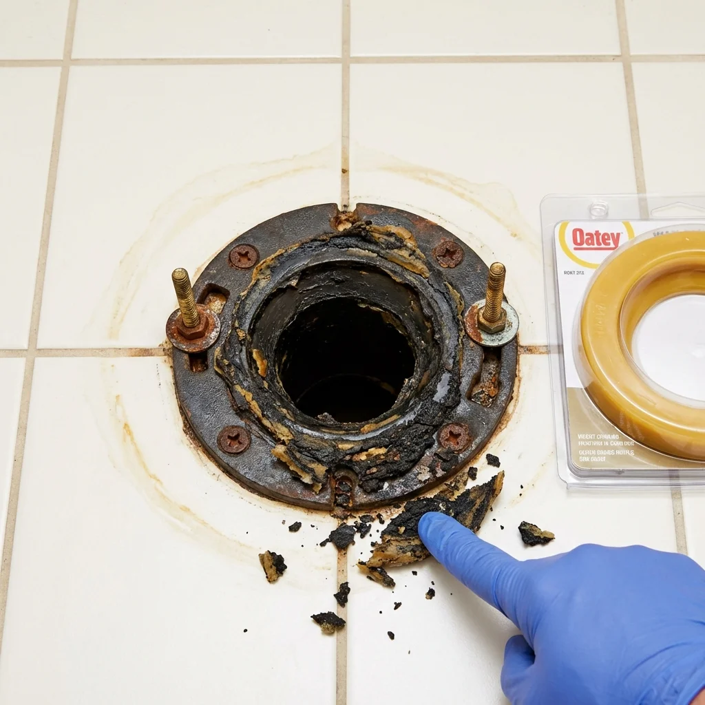 Failed wax ring showing water seepage at the base of a toilet in a Susquehanna, PA home