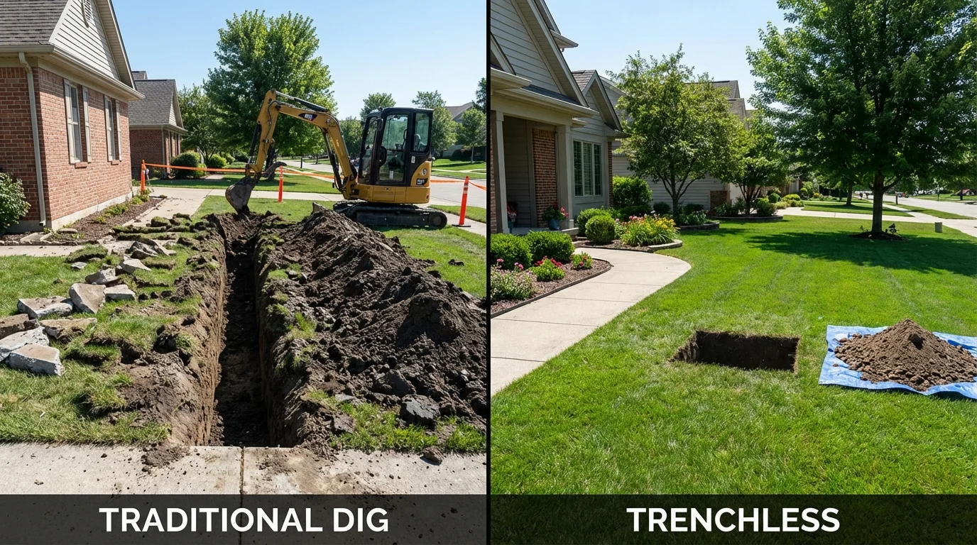 Trenchless sewer repair with minimal yard damage versus traditional excavation in Susquehanna, PA